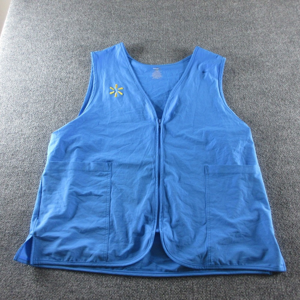 Walmart Vest Mens 2XL‎ Blue Full Zip Associate Uniform Workwear Turquoise Logo